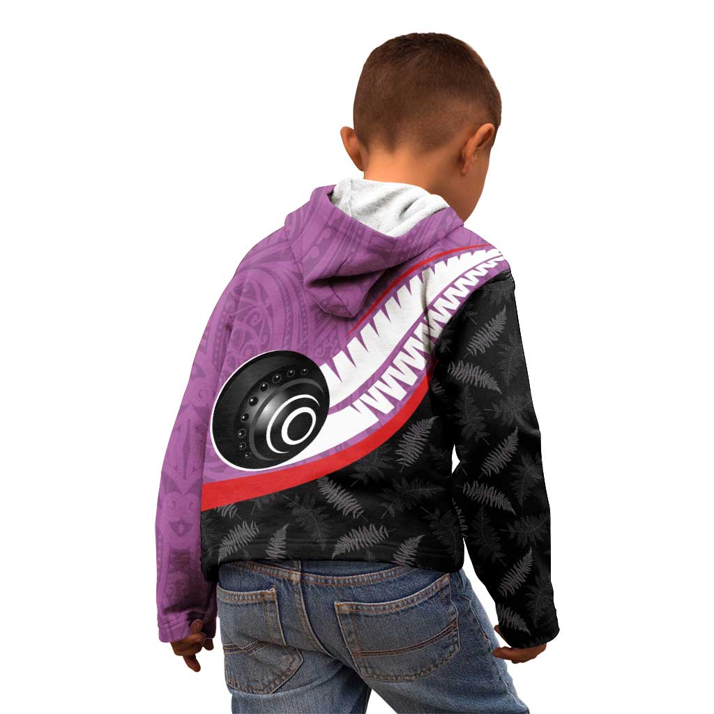 Personalised Aotearoa Lawn Bowls Kid Hoodie Maori and Silver Fern Sporty Style Pink Color - Aussie Hoodie