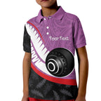 Personalised Aotearoa Lawn Bowls Kid Polo Shirt Maori and Silver Fern Sporty Style Pink Color - Aussie Hoodie