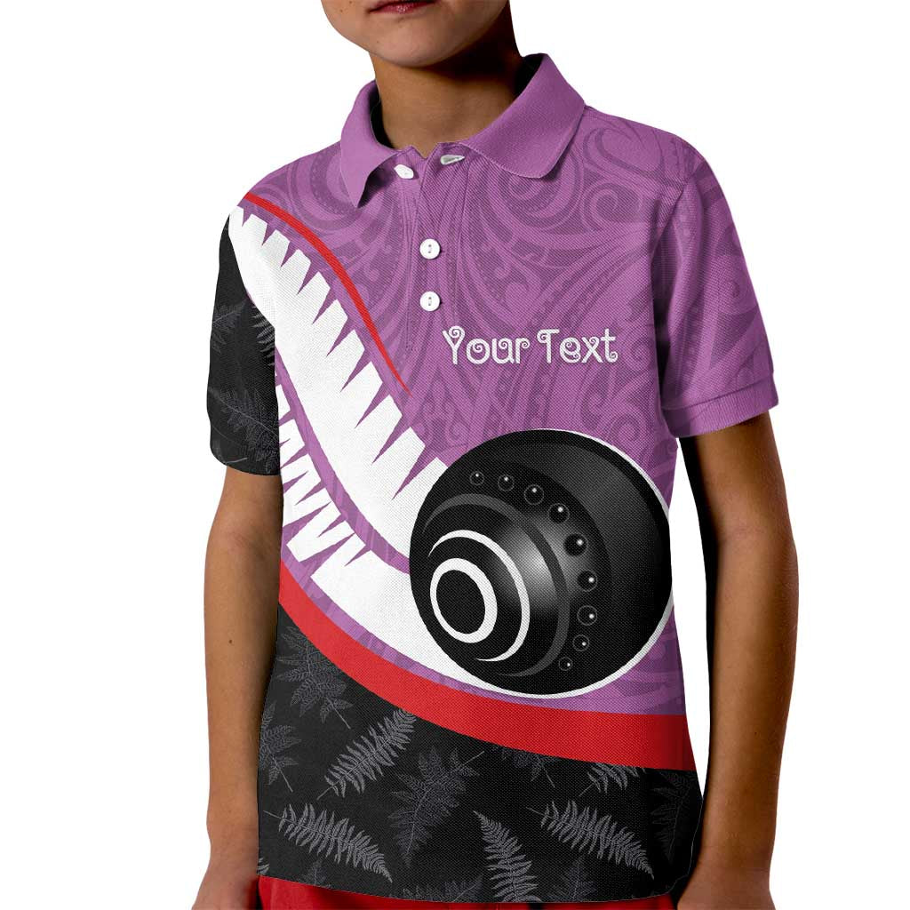 Personalised Aotearoa Lawn Bowls Kid Polo Shirt Maori and Silver Fern Sporty Style Pink Color - Aussie Hoodie