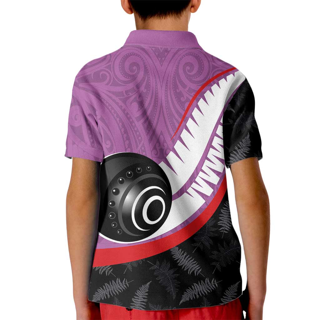 Personalised Aotearoa Lawn Bowls Kid Polo Shirt Maori and Silver Fern Sporty Style Pink Color - Aussie Hoodie