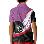 Personalised Aotearoa Lawn Bowls Kid Polo Shirt Maori and Silver Fern Sporty Style Pink Color - Aussie Hoodie