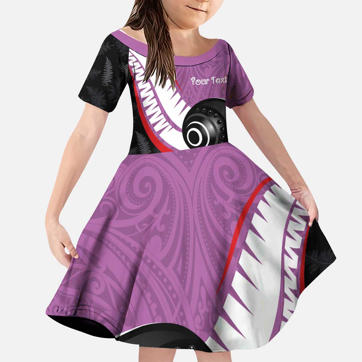 Personalised Aotearoa Lawn Bowls Kid Short Sleeve Dress Maori and Silver Fern Sporty Style Pink Color - Aussie Hoodie