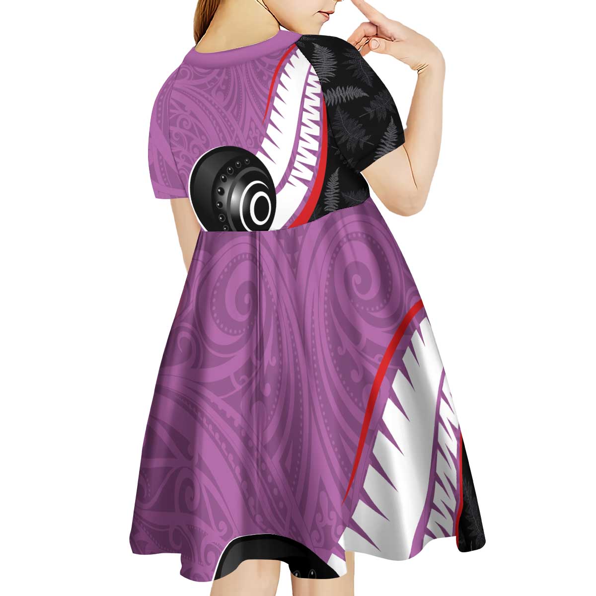 Personalised Aotearoa Lawn Bowls Kid Short Sleeve Dress Maori and Silver Fern Sporty Style Pink Color - Aussie Hoodie