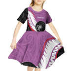 Personalised Aotearoa Lawn Bowls Kid Short Sleeve Dress Maori and Silver Fern Sporty Style Pink Color - Aussie Hoodie