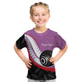Personalised Aotearoa Lawn Bowls Kid T Shirt Maori and Silver Fern Sporty Style Pink Color - Aussie Hoodie
