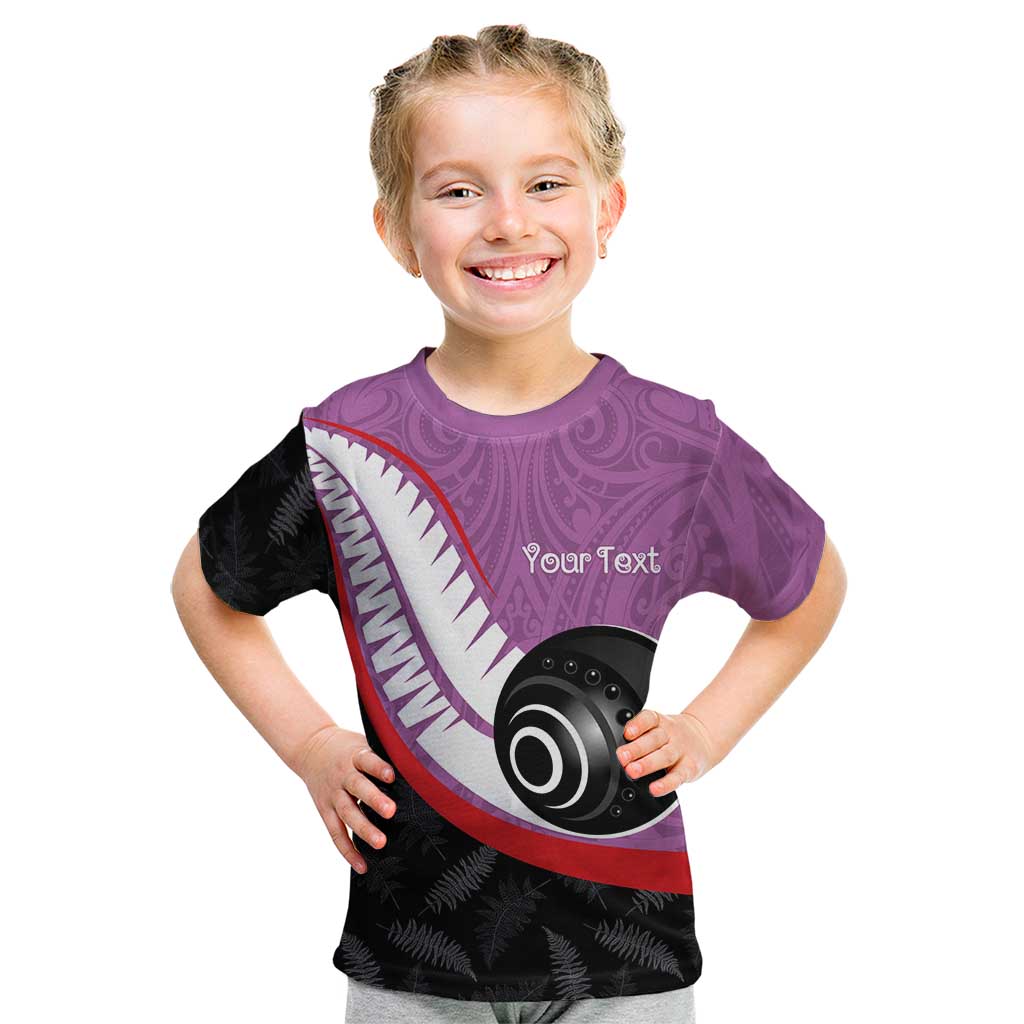 Personalised Aotearoa Lawn Bowls Kid T Shirt Maori and Silver Fern Sporty Style Pink Color - Aussie Hoodie