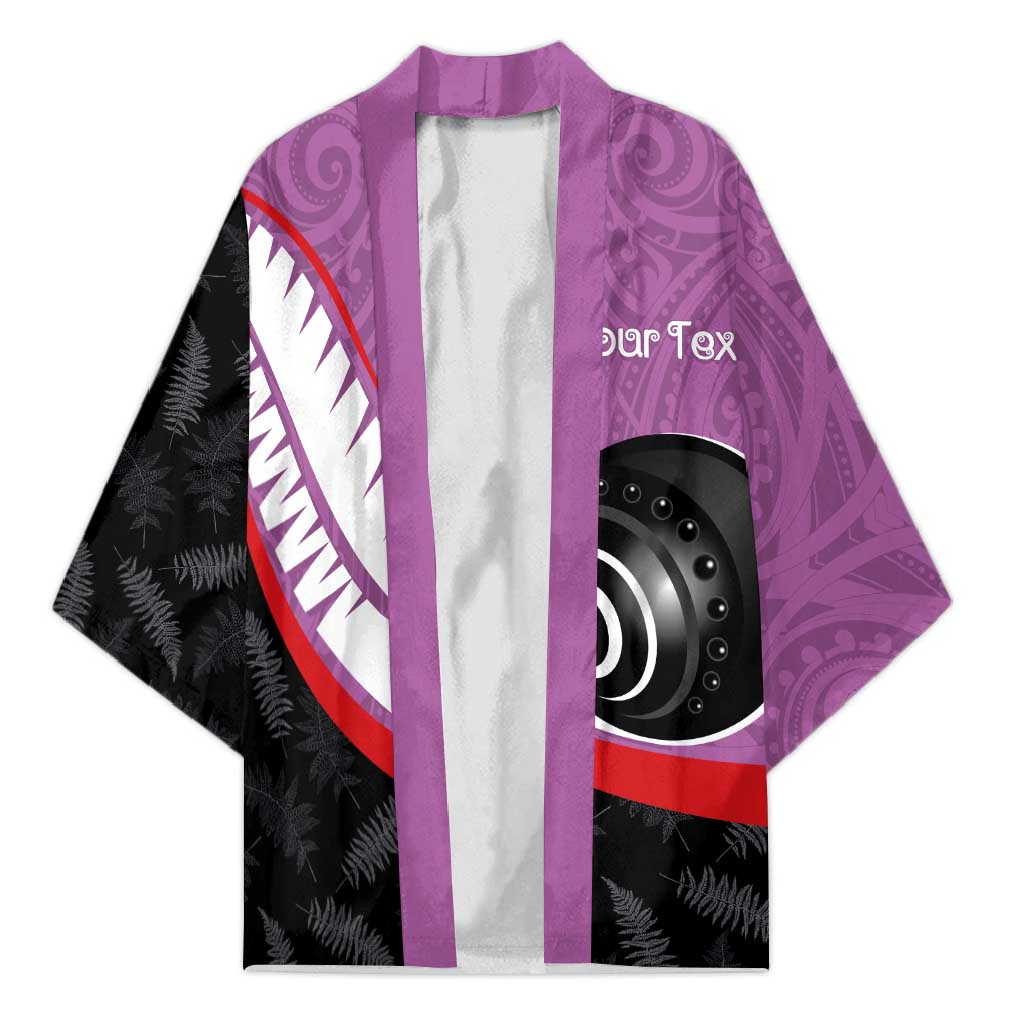 Personalised Aotearoa Lawn Bowls Kimono Maori and Silver Fern Sporty Style Pink Color - Aussie Hoodie