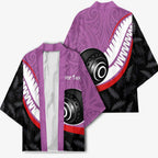 Personalised Aotearoa Lawn Bowls Kimono Maori and Silver Fern Sporty Style Pink Color - Aussie Hoodie