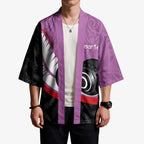 Personalised Aotearoa Lawn Bowls Kimono Maori and Silver Fern Sporty Style Pink Color - Aussie Hoodie
