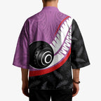 Personalised Aotearoa Lawn Bowls Kimono Maori and Silver Fern Sporty Style Pink Color - Aussie Hoodie