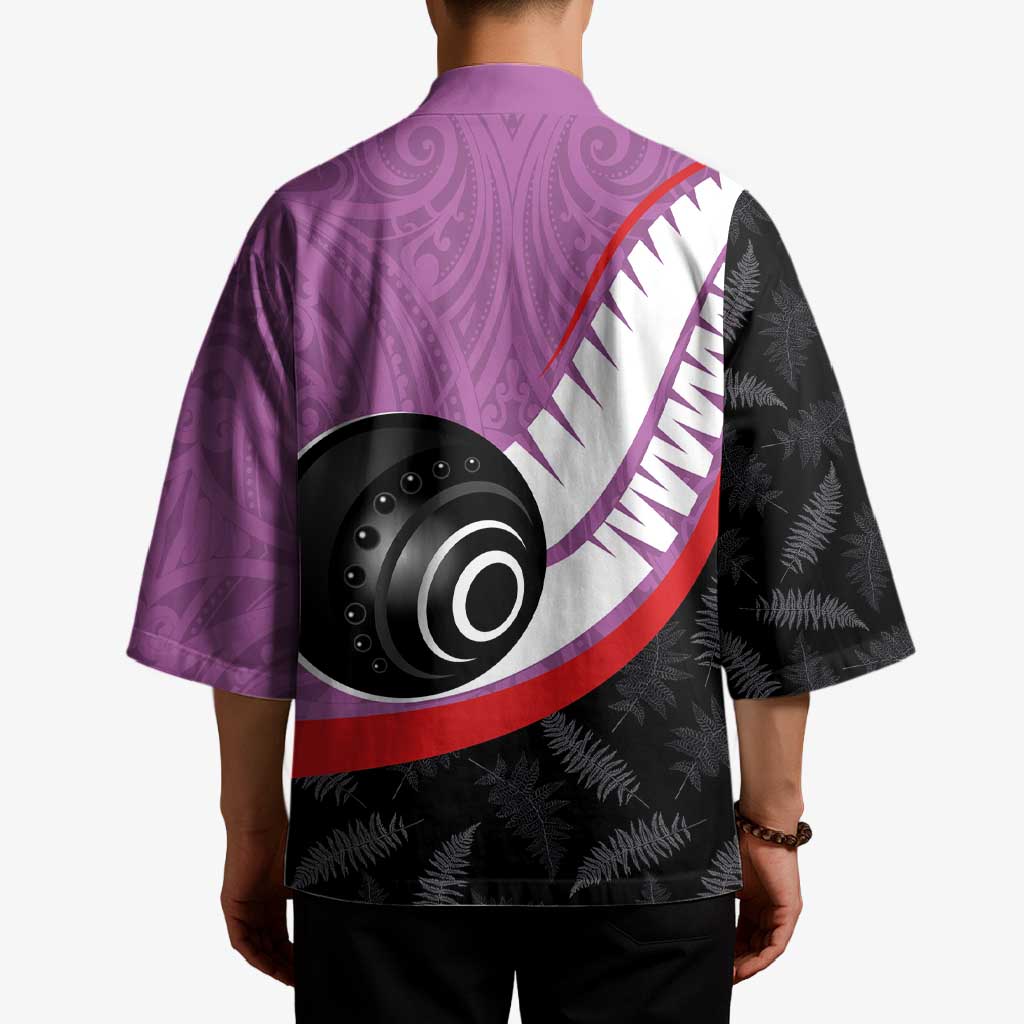 Personalised Aotearoa Lawn Bowls Kimono Maori and Silver Fern Sporty Style Pink Color - Aussie Hoodie