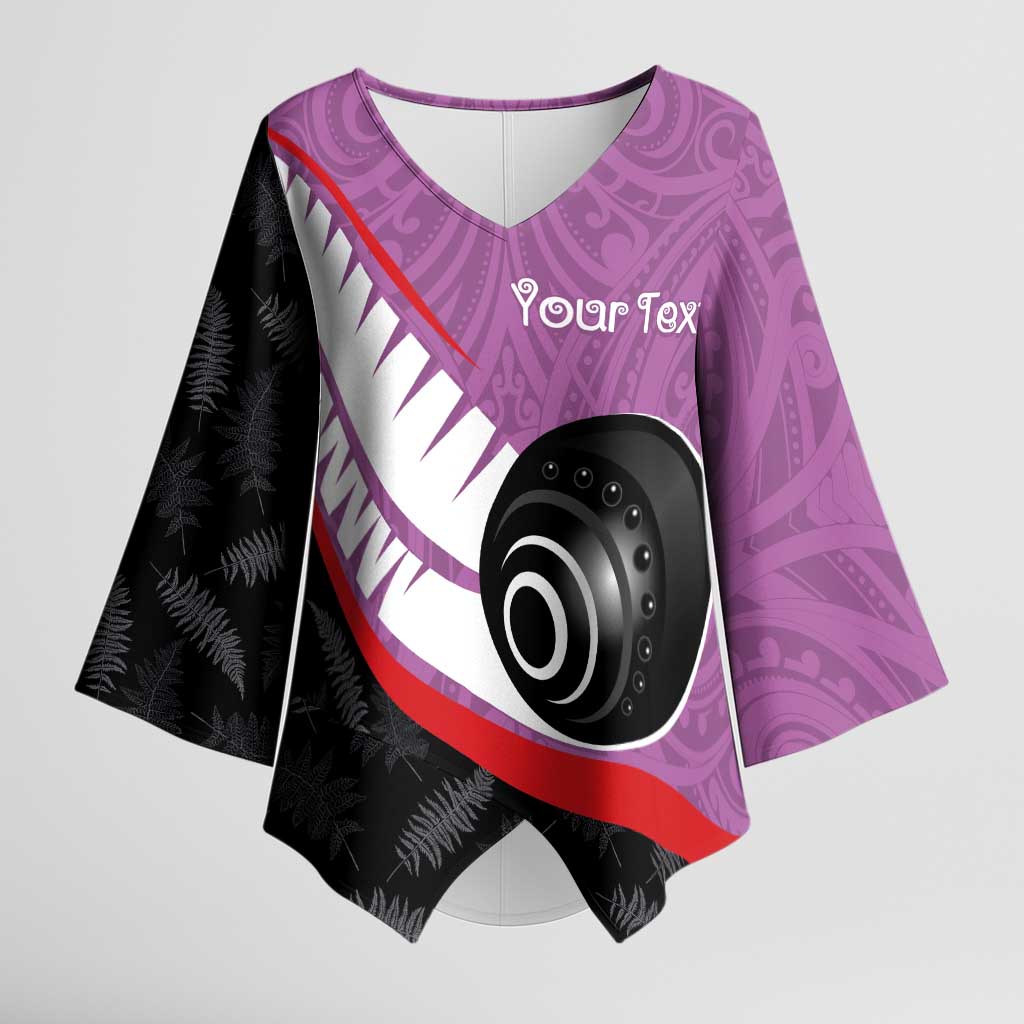 Personalised Aotearoa Lawn Bowls Kimono Sleeve Blouse Maori and Silver Fern Sporty Style Pink Color - Aussie Hoodie
