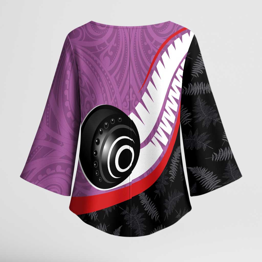 Personalised Aotearoa Lawn Bowls Kimono Sleeve Blouse Maori and Silver Fern Sporty Style Pink Color - Aussie Hoodie