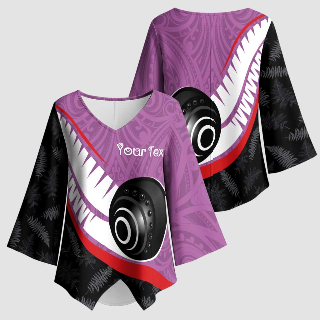 Personalised Aotearoa Lawn Bowls Kimono Sleeve Blouse Maori and Silver Fern Sporty Style Pink Color - Aussie Hoodie