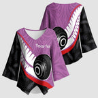 Personalised Aotearoa Lawn Bowls Kimono Sleeve Blouse Maori and Silver Fern Sporty Style Pink Color - Aussie Hoodie