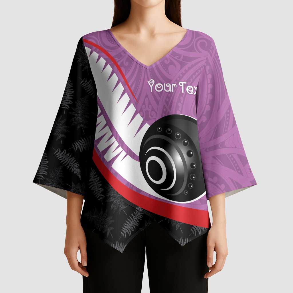 Personalised Aotearoa Lawn Bowls Kimono Sleeve Blouse Maori and Silver Fern Sporty Style Pink Color - Aussie Hoodie