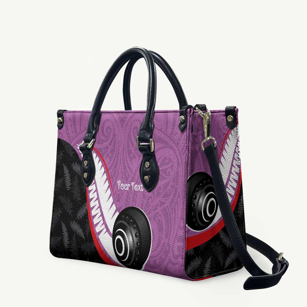 Personalised Aotearoa Lawn Bowls Leather Bag Maori and Silver Fern Sporty Style Pink Color - Aussie Hoodie