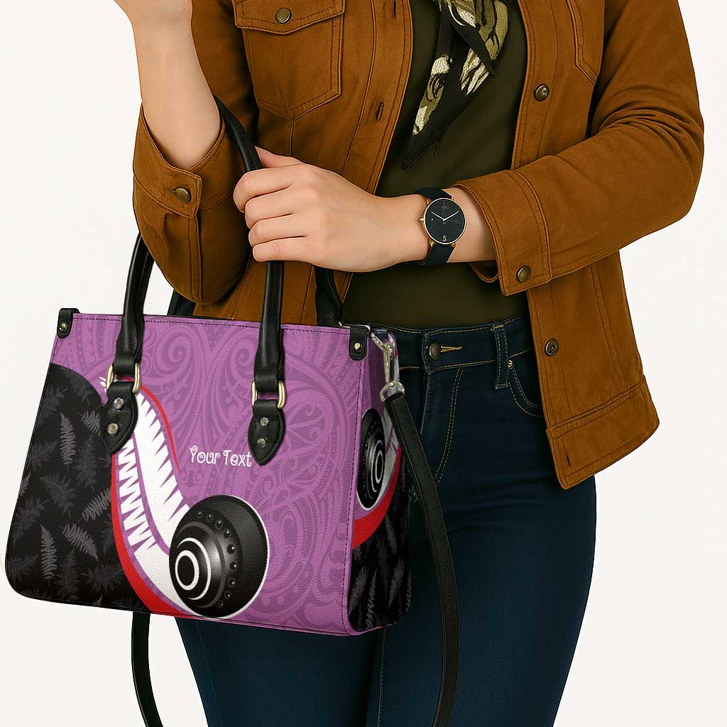 Personalised Aotearoa Lawn Bowls Leather Bag Maori and Silver Fern Sporty Style Pink Color - Aussie Hoodie