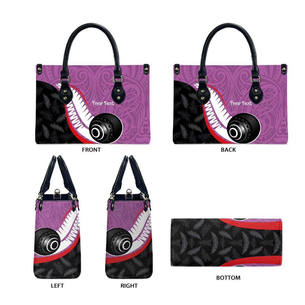 Personalised Aotearoa Lawn Bowls Leather Bag Maori and Silver Fern Sporty Style Pink Color - Aussie Hoodie