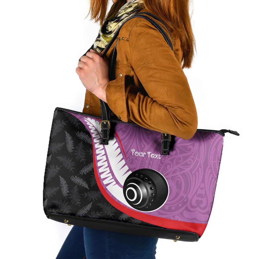 Personalised Aotearoa Lawn Bowls Leather Tote Bag Maori and Silver Fern Sporty Style Pink Color - Aussie Hoodie