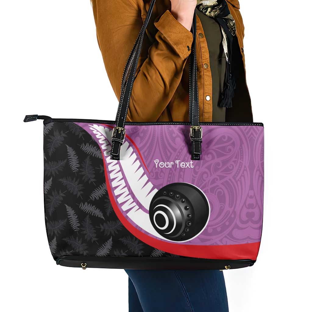 Personalised Aotearoa Lawn Bowls Leather Tote Bag Maori and Silver Fern Sporty Style Pink Color - Aussie Hoodie