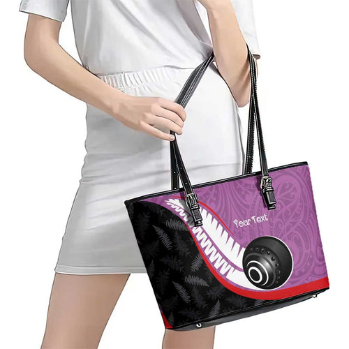 Personalised Aotearoa Lawn Bowls Leather Tote Bag Maori and Silver Fern Sporty Style Pink Color - Aussie Hoodie
