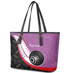 Personalised Aotearoa Lawn Bowls Leather Tote Bag Maori and Silver Fern Sporty Style Pink Color - Aussie Hoodie