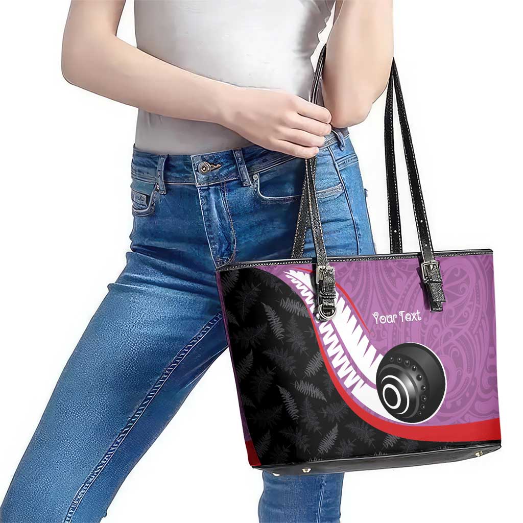 Personalised Aotearoa Lawn Bowls Leather Tote Bag Maori and Silver Fern Sporty Style Pink Color - Aussie Hoodie