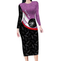 Personalised Aotearoa Lawn Bowls Long Sleeve Bodycon Dress Maori and Silver Fern Sporty Style Pink Color - Aussie Hoodie