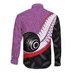 Personalised Aotearoa Lawn Bowls Long Sleeve Button Shirt Maori and Silver Fern Sporty Style Pink Color - Aussie Hoodie