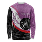 Personalised Aotearoa Lawn Bowls Long Sleeve Shirt Maori and Silver Fern Sporty Style Pink Color - Aussie Hoodie