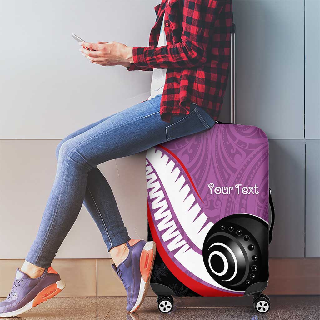 Personalised Aotearoa Lawn Bowls Luggage Cover Maori and Silver Fern Sporty Style Pink Color - Aussie Hoodie