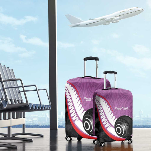 Personalised Aotearoa Lawn Bowls Luggage Cover Maori and Silver Fern Sporty Style Pink Color - Aussie Hoodie