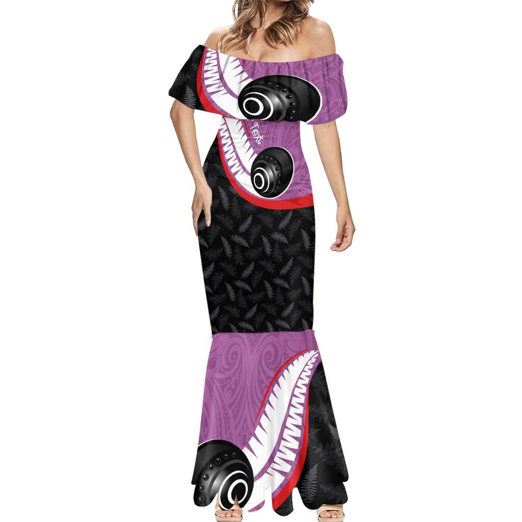 Personalised Aotearoa Lawn Bowls Mermaid Dress Maori and Silver Fern Sporty Style Pink Color - Aussie Hoodie
