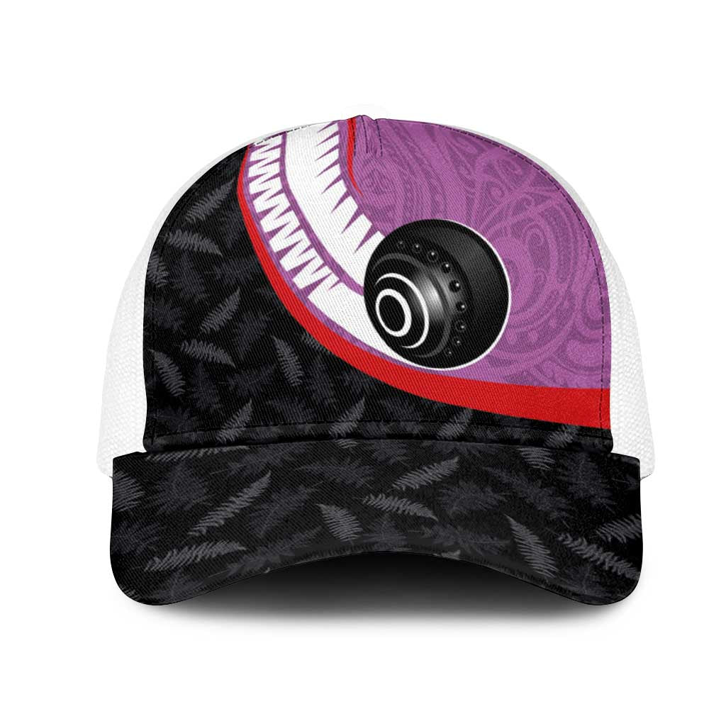 Aotearoa Lawn Bowls Mesh Trucker Cap Maori and Silver Fern Sporty Style Pink Color - Aussie Hoodie