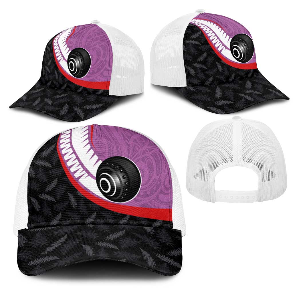 Aotearoa Lawn Bowls Mesh Trucker Cap Maori and Silver Fern Sporty Style Pink Color - Aussie Hoodie