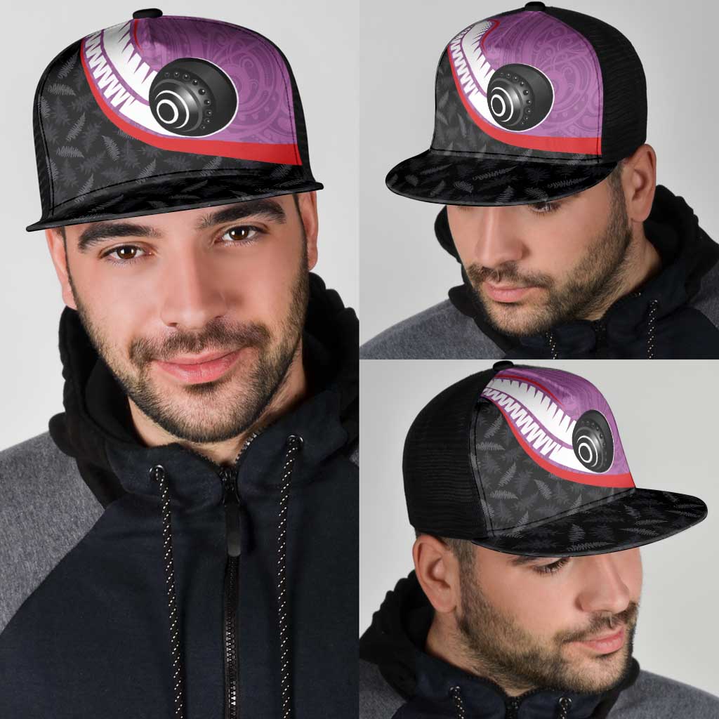 Aotearoa Lawn Bowls Mesh Trucker Cap Maori and Silver Fern Sporty Style Pink Color - Aussie Hoodie