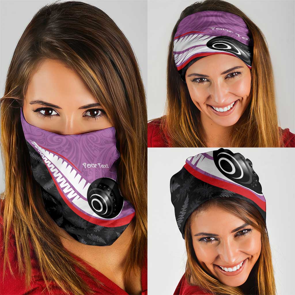 Personalised Aotearoa Lawn Bowls Neck Gaiter Maori and Silver Fern Sporty Style Pink Color - Aussie Hoodie
