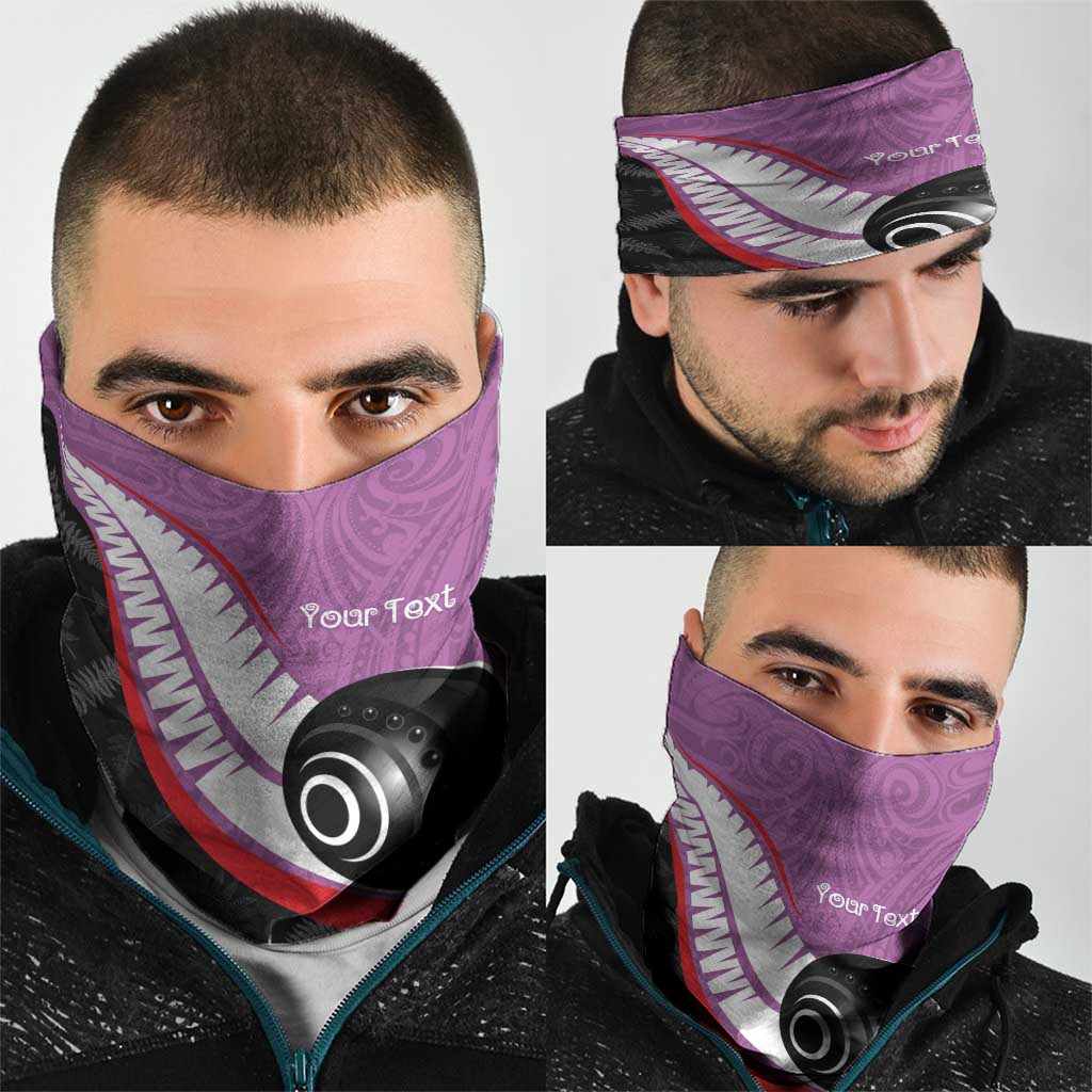 Personalised Aotearoa Lawn Bowls Neck Gaiter Maori and Silver Fern Sporty Style Pink Color - Aussie Hoodie