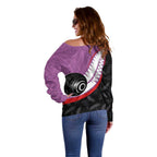 Personalised Aotearoa Lawn Bowls Off Shoulder Sweater Maori and Silver Fern Sporty Style Pink Color - Aussie Hoodie
