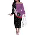 Personalised Aotearoa Lawn Bowls Off The Shoulder Long Sleeve Dress Maori and Silver Fern Sporty Style Pink Color - Aussie Hoodie