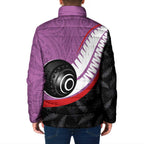 Personalised Aotearoa Lawn Bowls Padded Jacket Maori and Silver Fern Sporty Style Pink Color - Aussie Hoodie