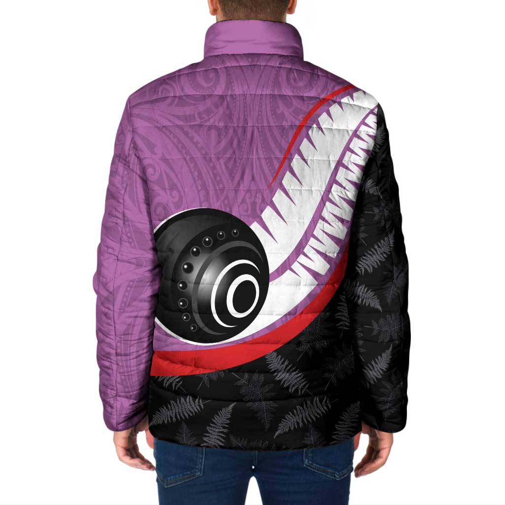 Personalised Aotearoa Lawn Bowls Padded Jacket Maori and Silver Fern Sporty Style Pink Color - Aussie Hoodie