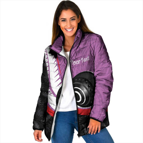 Personalised Aotearoa Lawn Bowls Padded Jacket Maori and Silver Fern Sporty Style Pink Color - Aussie Hoodie