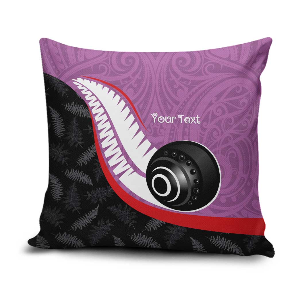 Personalised Aotearoa Lawn Bowls Pillow Cover Maori and Silver Fern Sporty Style Pink Color - Aussie Hoodie