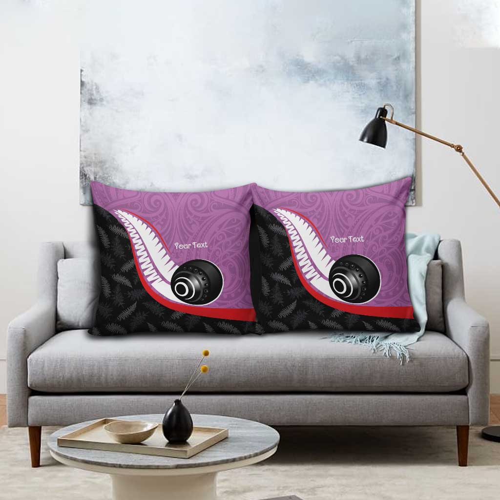 Personalised Aotearoa Lawn Bowls Pillow Cover Maori and Silver Fern Sporty Style Pink Color - Aussie Hoodie