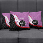 Personalised Aotearoa Lawn Bowls Pillow Cover Maori and Silver Fern Sporty Style Pink Color - Aussie Hoodie
