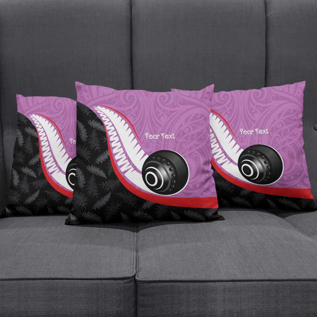 Personalised Aotearoa Lawn Bowls Pillow Cover Maori and Silver Fern Sporty Style Pink Color - Aussie Hoodie