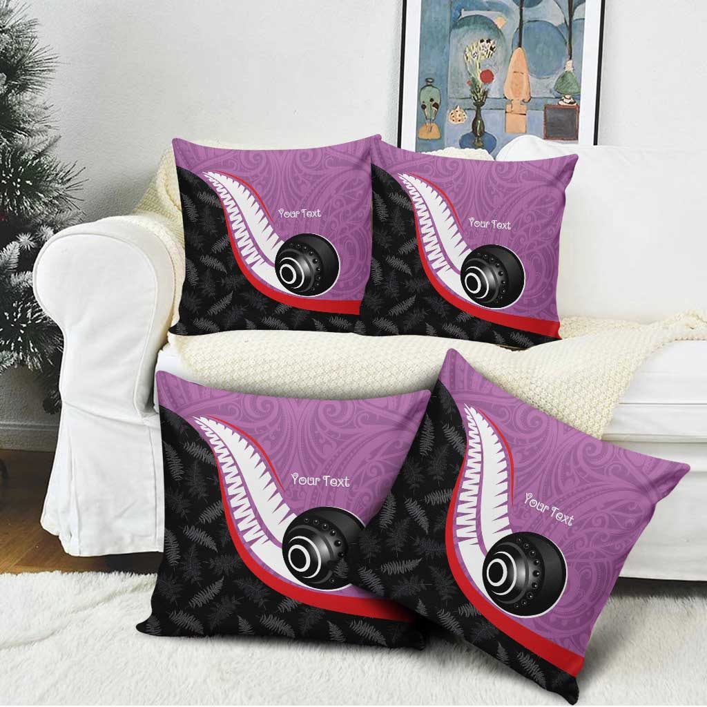 Personalised Aotearoa Lawn Bowls Pillow Cover Maori and Silver Fern Sporty Style Pink Color - Aussie Hoodie