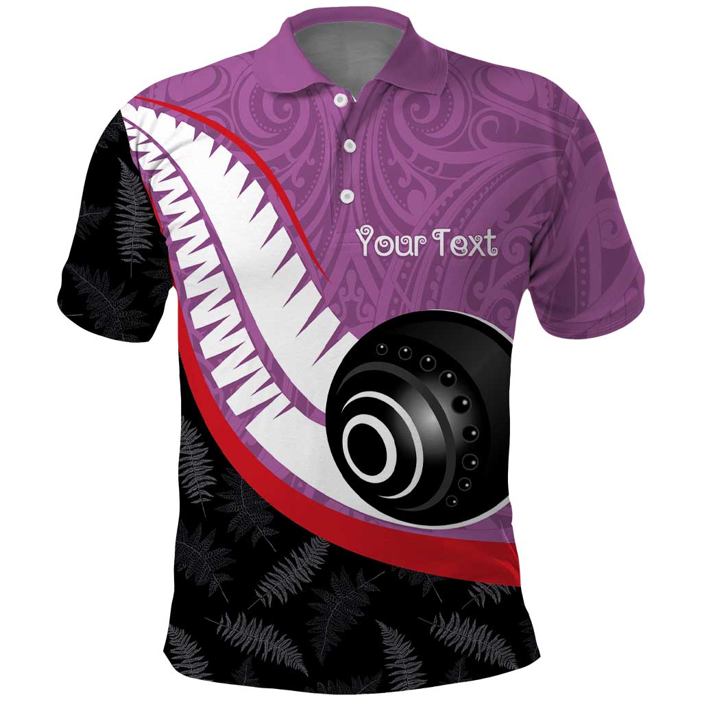 Personalised Aotearoa Lawn Bowls Polo Shirt Maori and Silver Fern Sporty Style Pink Color - Aussie Hoodie